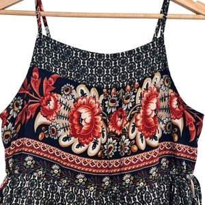 Maxi Dress. Dark Blue and Maroon. Gold and White Floral Print. Women’s Sm/Med.